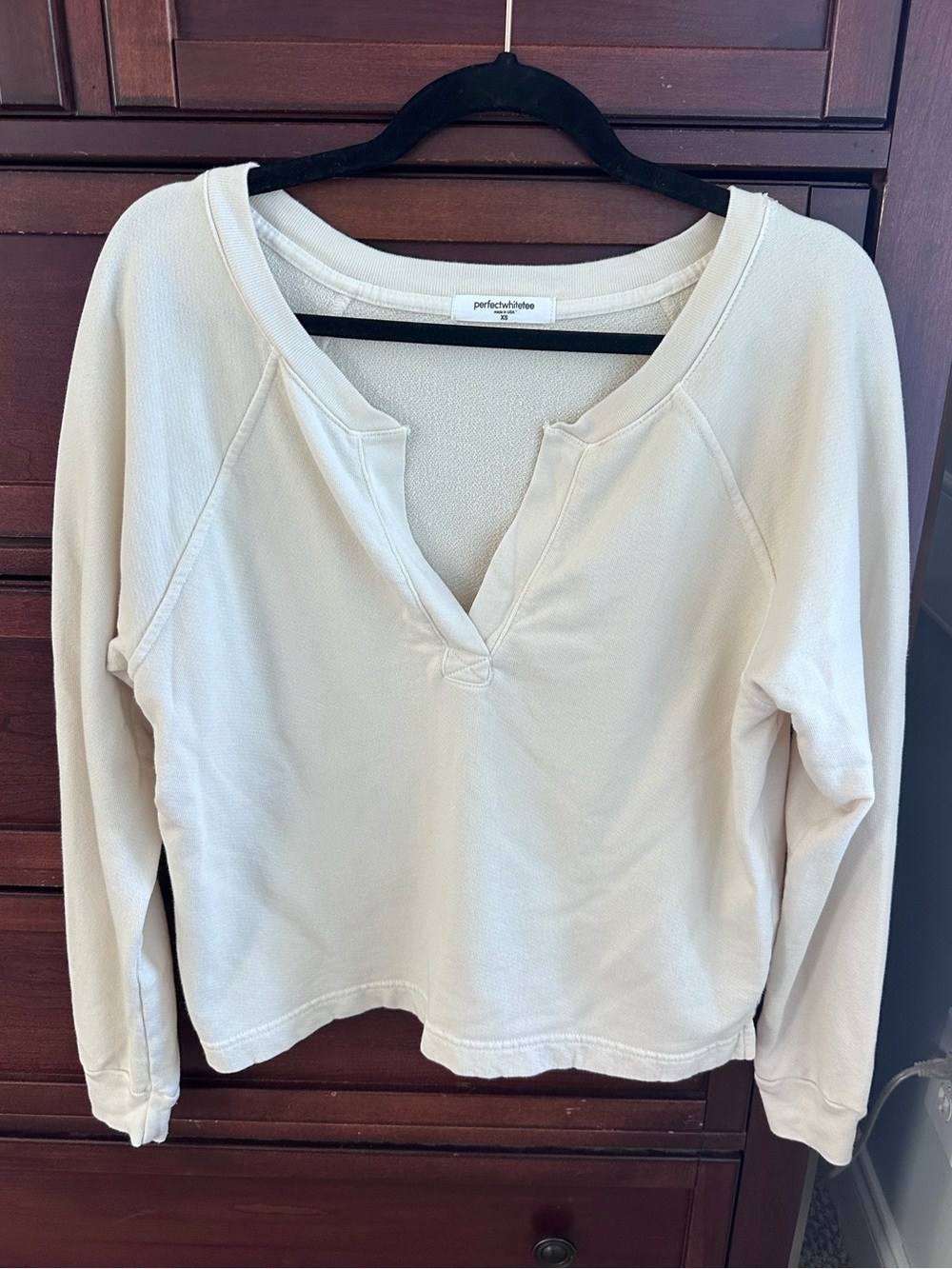 perfectwhitetee V-neck French terry sweatshirt in ivory size XS